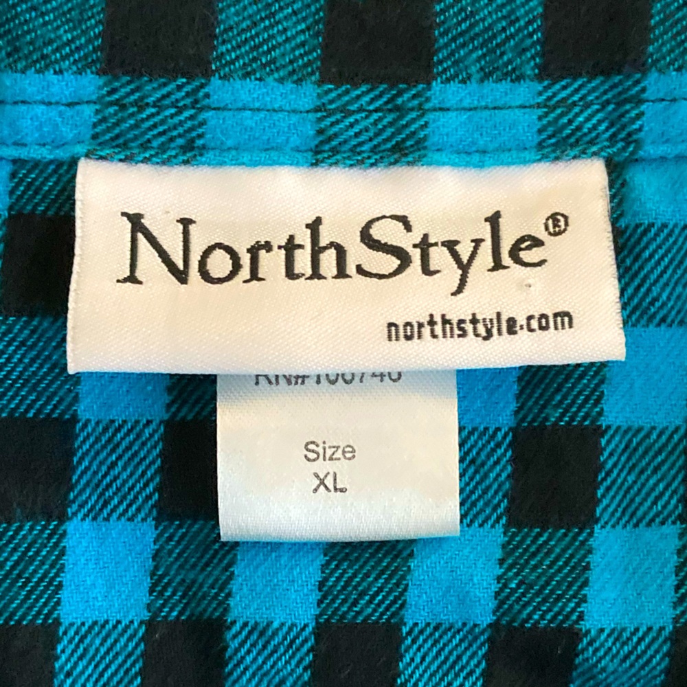 Buffalo Plaid Flannel Shirt, Snap Front, Long Roll-Tab Sleeves by North Style - Picture 5 of 6